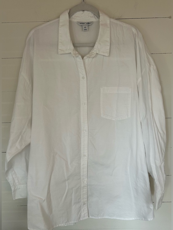 Old Navy Tops - Old Navy White Boyfriend Button-Up Shirt - Classic Pocket Shirt, Size XXL